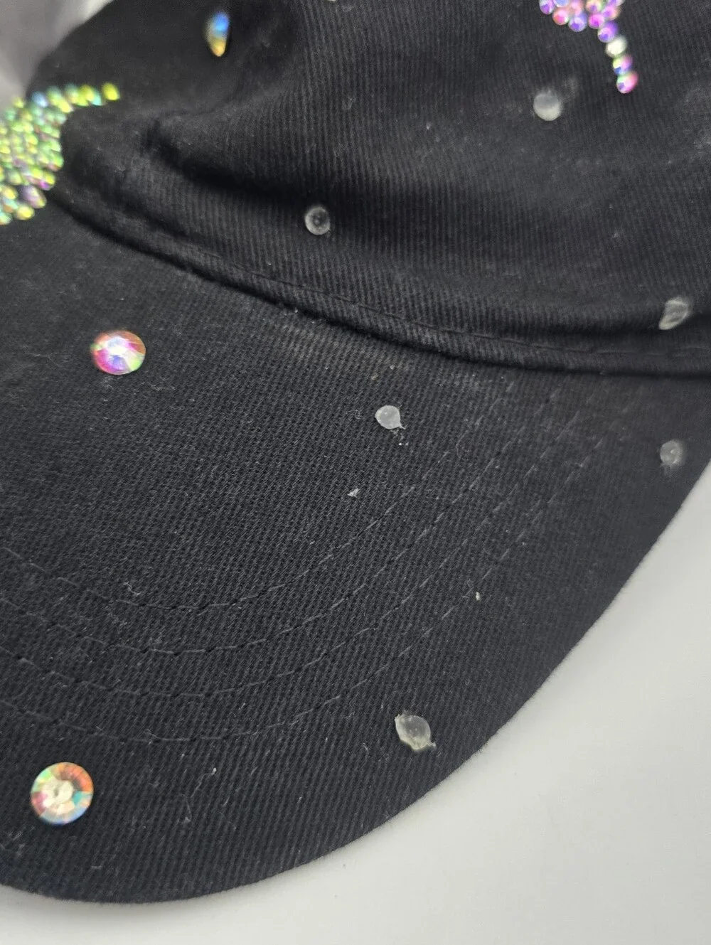 Women's Black Cotton Rhinestone Butterfly Adjustable Baseball Hat